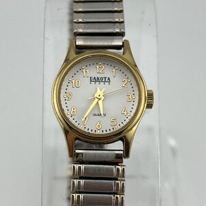 Dakota Steel Watch Women 19mm Gold Case‎ Two Tone Stretch Band- New Battery